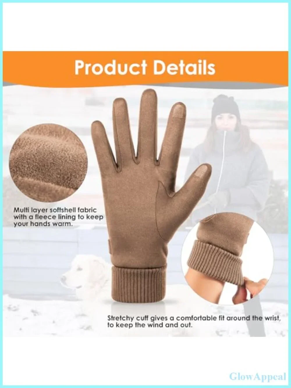 Women's Suede Gloves Winter Warm Fleece Lined Touchscreen